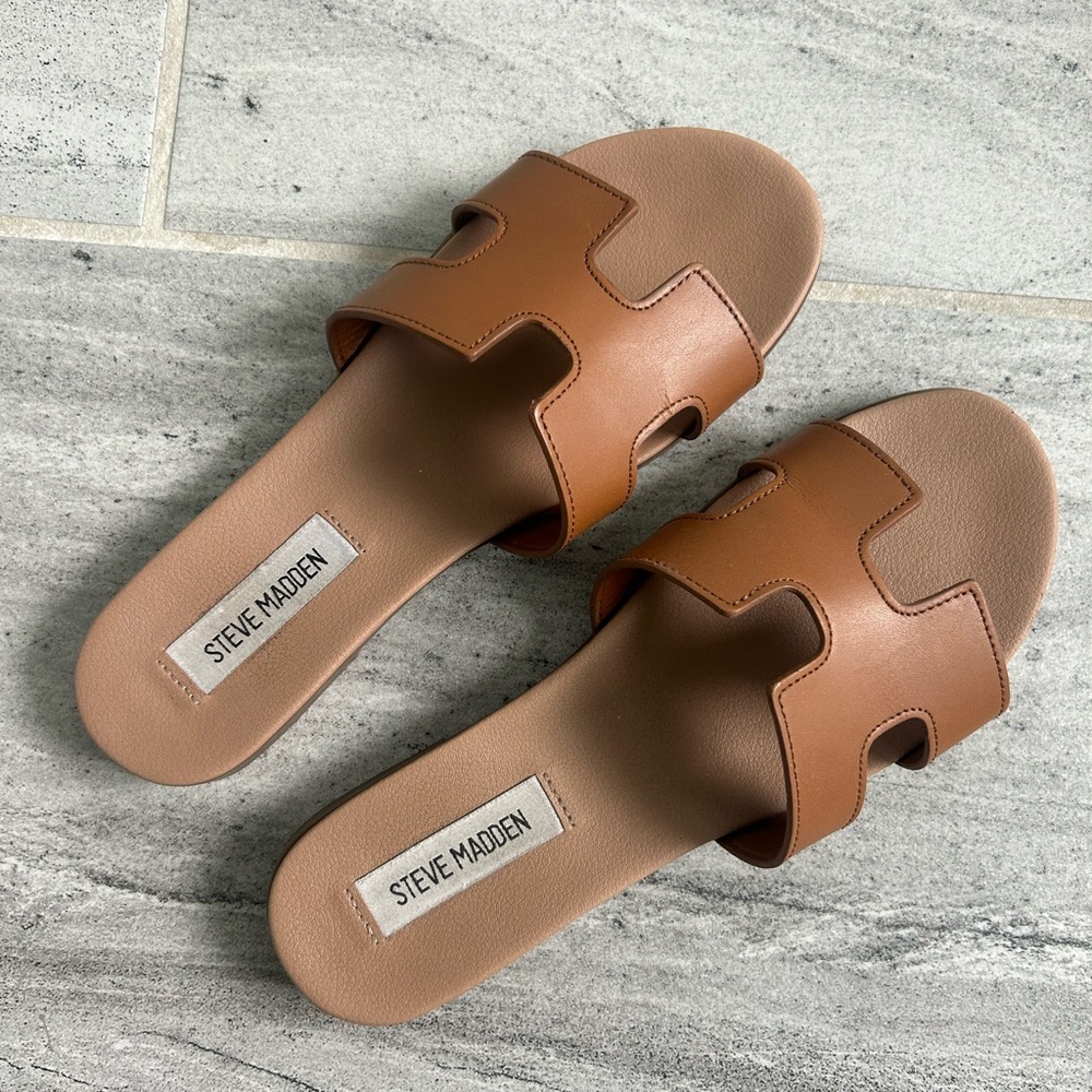 Steve Madden Hoku Slide Sandal in Cognac Leather size 8.5